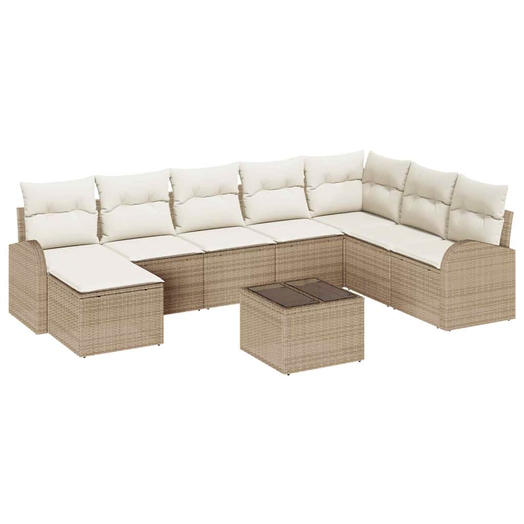 Garten-Sofa-Set mit Kissen 9 pcs Beige und Weiß Poly Rattan